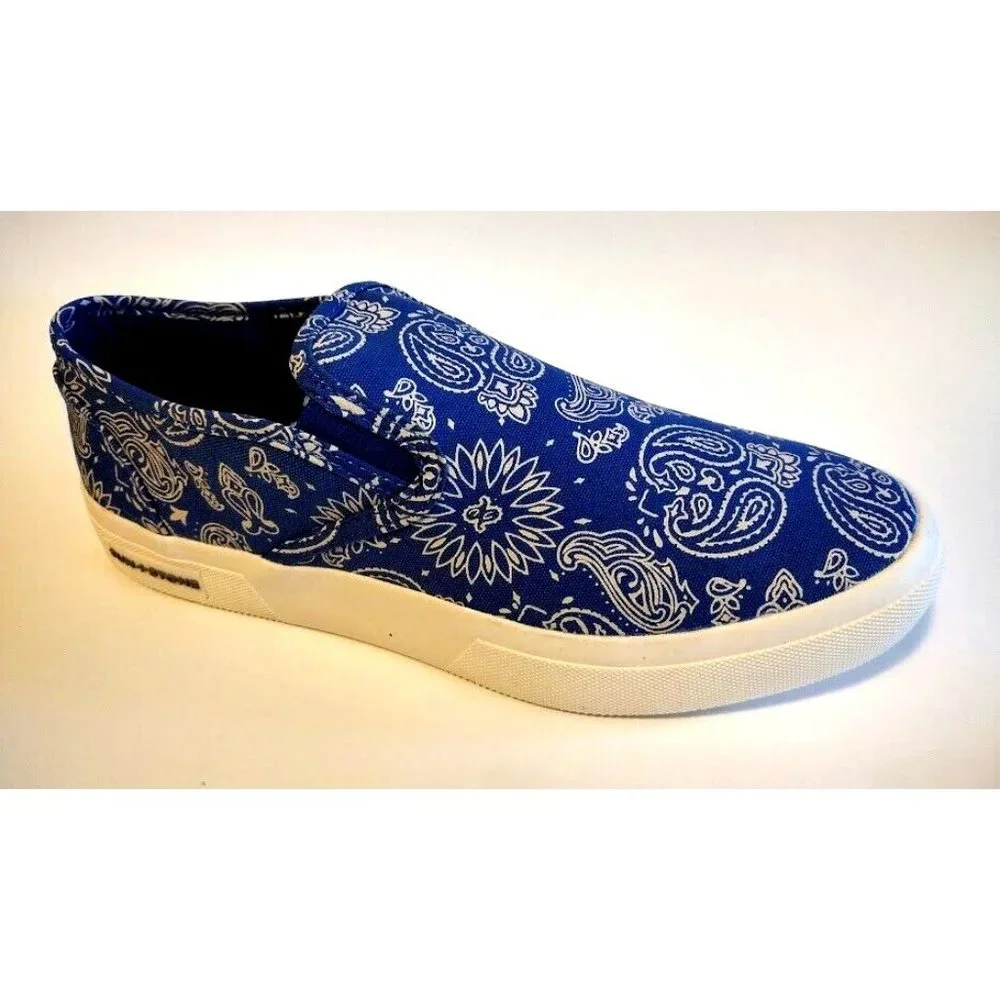 SUN + STONE COMFORT Men's Blue Paisley Cushioned Slip on Skate Shoes - Picture 1 of 6